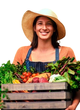 Frau mit einer Obstkiste